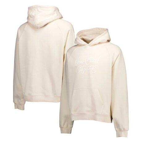 New York City FC Tonal Team Primary Logo Oversized Raglan Pullover Hoodie - Cream - Front View