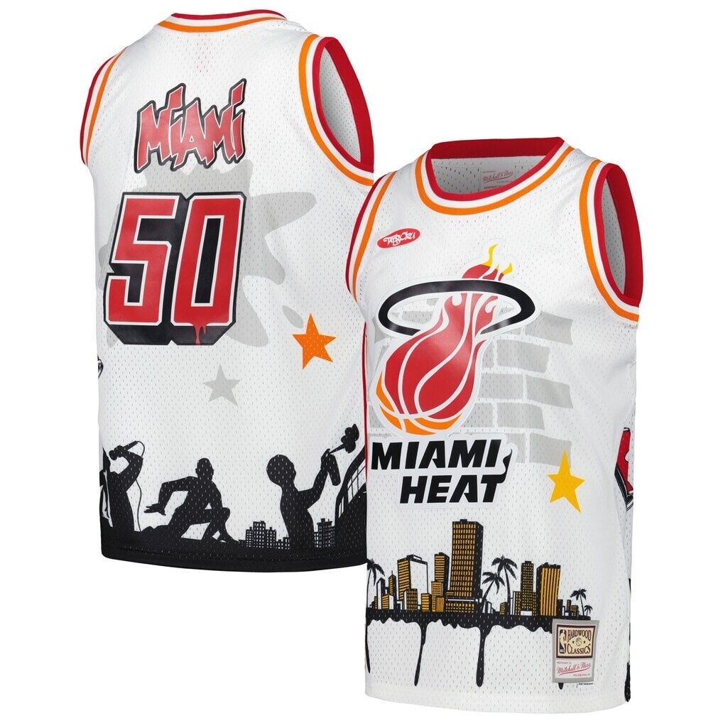 Miami Heat Mitchell & Ness x Tats Cru Hardwood Classics Fashion Jersey