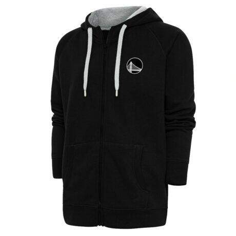 Golden State Warriors Antigua Metallic Logo Victory Raglan Full-Zip Hoodie - Black - Front View
