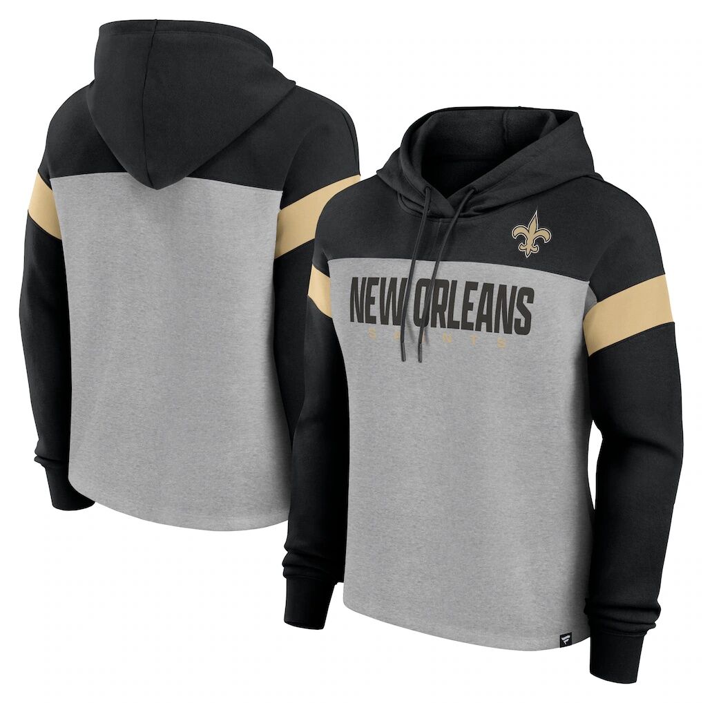 New Orleans Saints Fashion7 Women's Bold Play Call Pullover Hoodie - Heather Gray/Black
