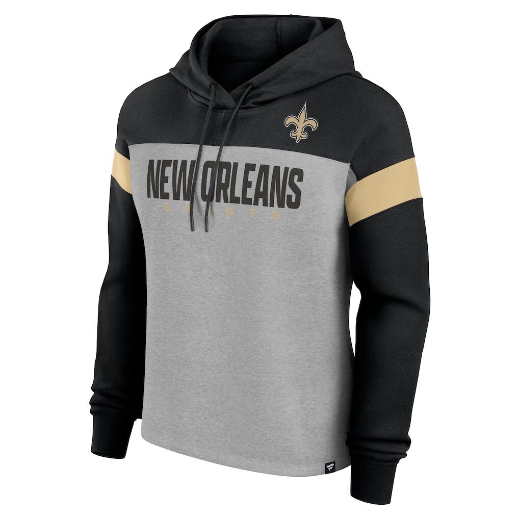 New Orleans Saints Fashion7 Women's Bold Play Call Pullover Hoodie - Heather Gray/Black