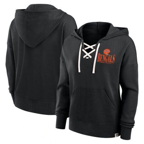 Cincinnati Bengals Fanatics Women's Blitz Left Lace-Up Pullover Hoodie - Black - Front View
