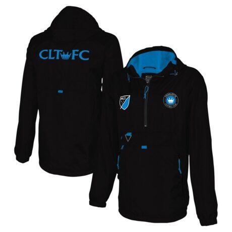 Charlotte FC Stadium Essentials Compete Quarter-Zip Hoodie Jacket - Black - Front View