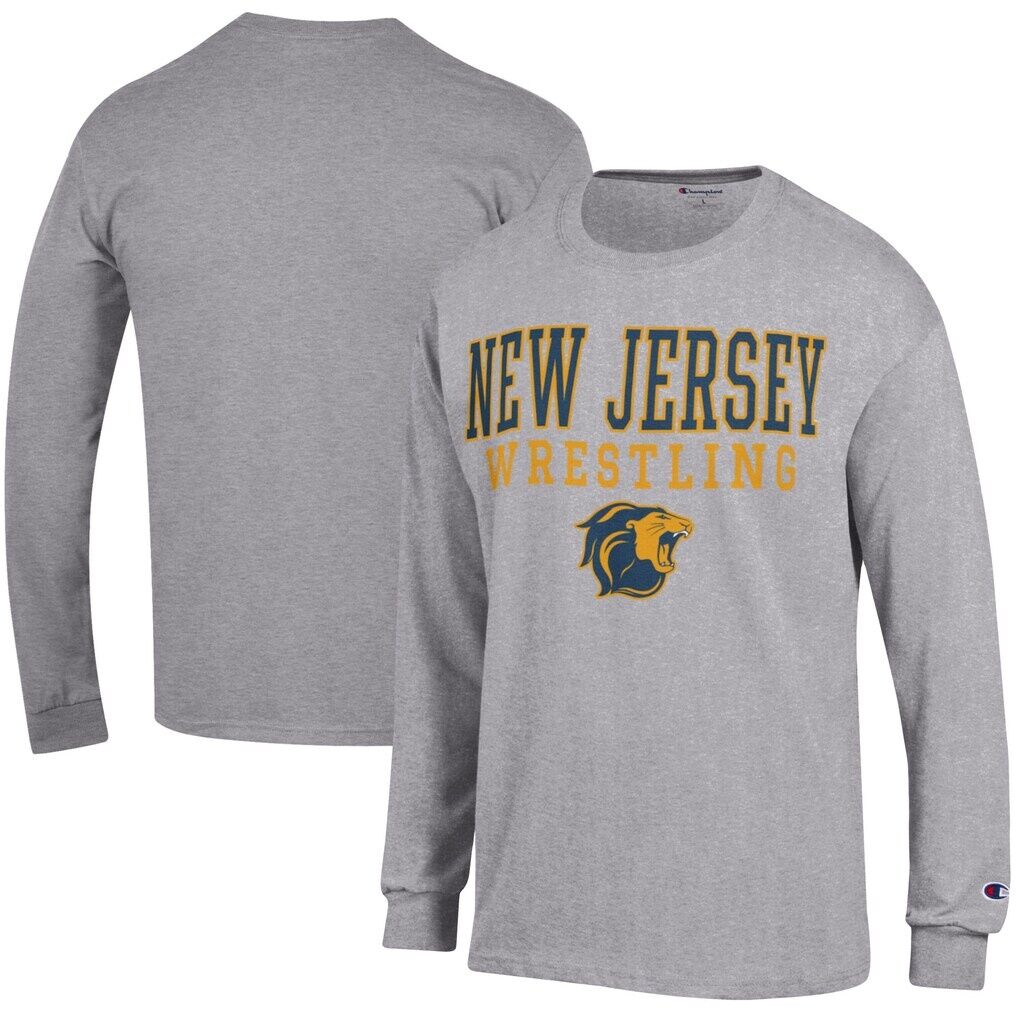 College of New Jersey Lions Champion Wrestling Stacked Logo Long Sleeve T-Shirt -  Heather Gray