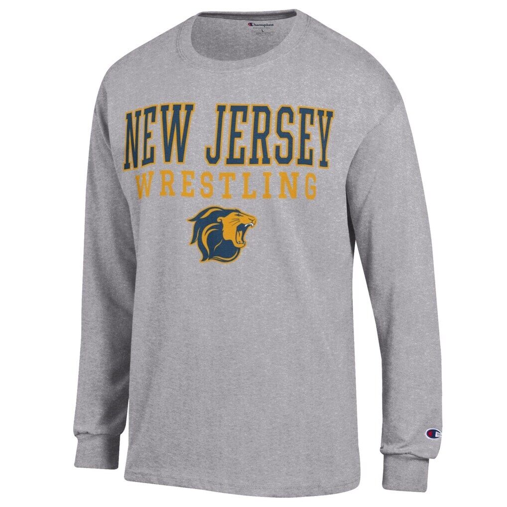 College of New Jersey Lions Champion Wrestling Stacked Logo Long Sleeve T-Shirt -  Heather Gray