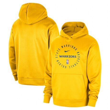 Golden State Warriors Nike 2024/25 Spotlight On-Court Practice Performance Pullover Hoodie - Gold - Front View
