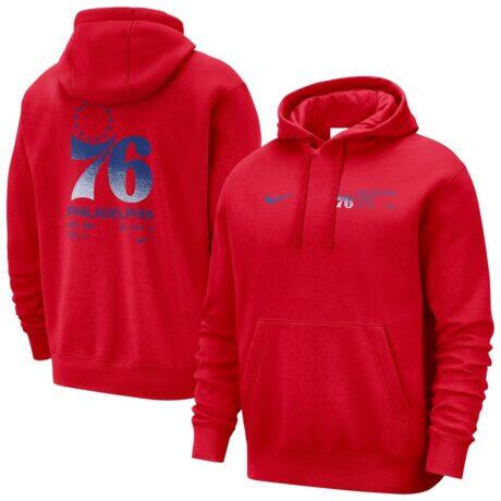 Philadelphia 76ers Nike Courtside Club Pullover Hoodie - Red - Front View