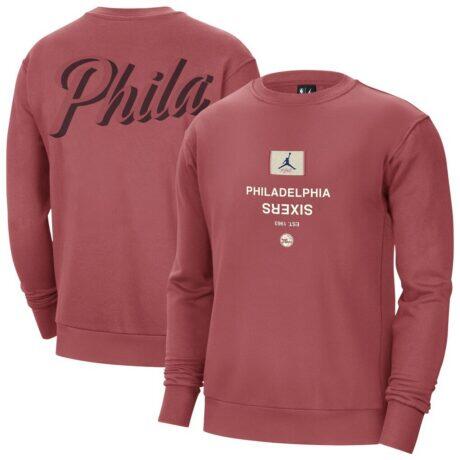 Philadelphia 76ers Jordan Brand Courtside Statement Edition Heavyweight Pullover Sweatshirt - Red - Front View