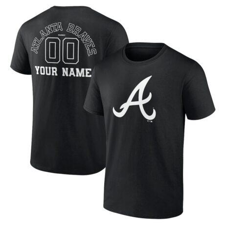 Atlanta Braves Monochrome Personalized Name & Number T-Shirt - Black - Front View