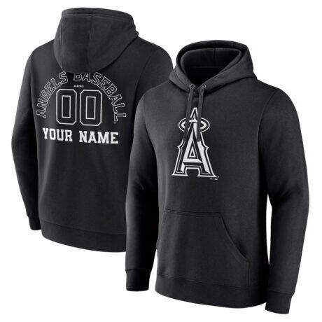 Los Angeles Angels Monochrome Personalized Name & Number Pullover Hoodie - Black - Front View