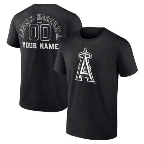 Los Angeles Angels Monochrome Personalized Name & Number T-Shirt - Black - Front View