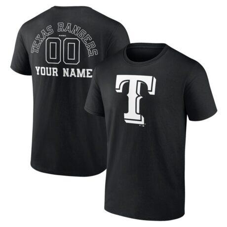 Texas Rangers Monochrome Personalized Name & Number T-Shirt - Black - Front View