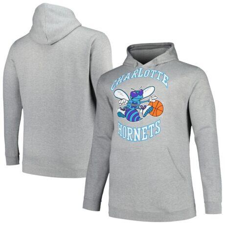 Charlotte Hornets Mitchell & Ness Hardwood Classics Big & Tall Pullover Hoodie - Heather Gray