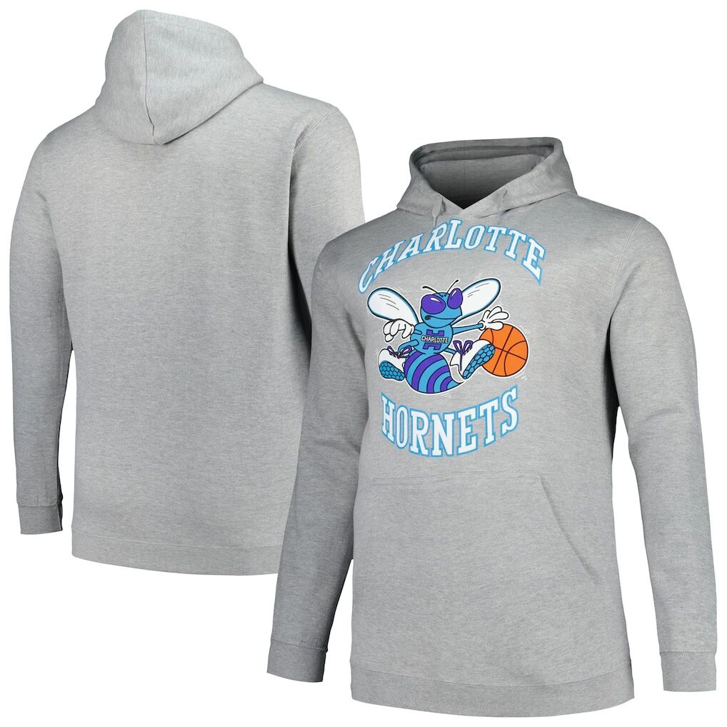 Charlotte Hornets Mitchell & Ness Hardwood Classics Big & Tall Pullover Hoodie – Heather Gray