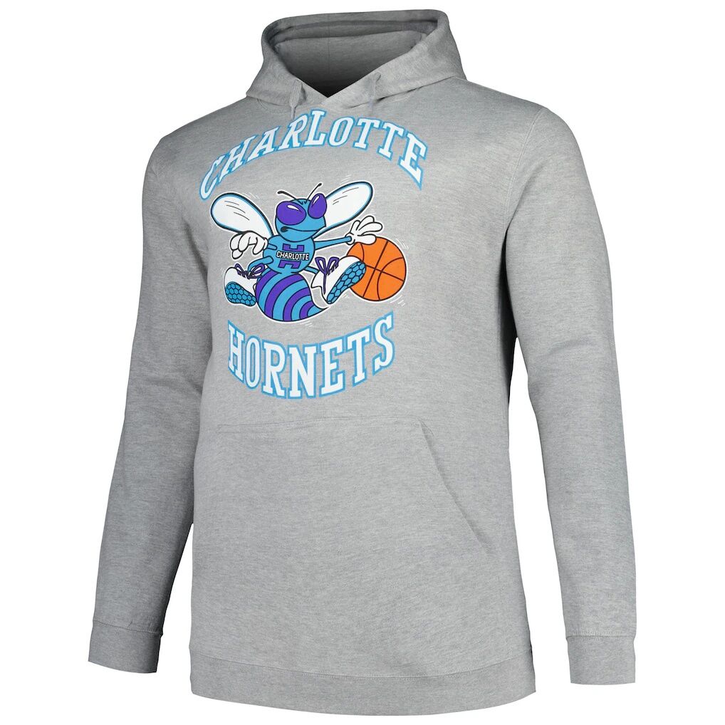 Charlotte Hornets Mitchell & Ness Hardwood Classics Big & Tall Pullover Hoodie – Heather Gray