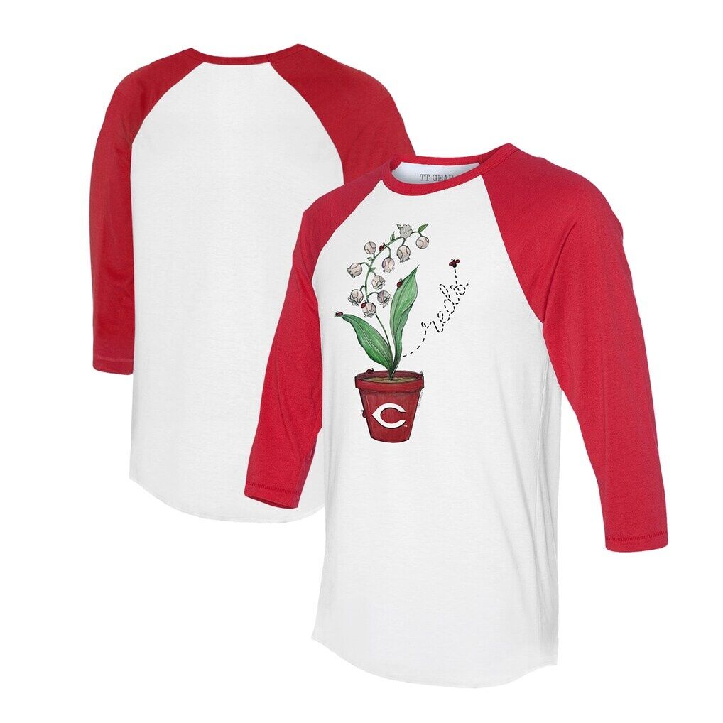 Cincinnati Reds Tiny Turnip Unisex Lilies & Ladybugs 3/4-Sleeve Raglan T-Shirt - White/Red