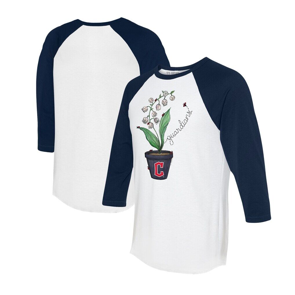 Cleveland Guardians Tiny Turnip Unisex Lilies & Ladybugs 3/4-Sleeve Raglan T-Shirt - White/Navy