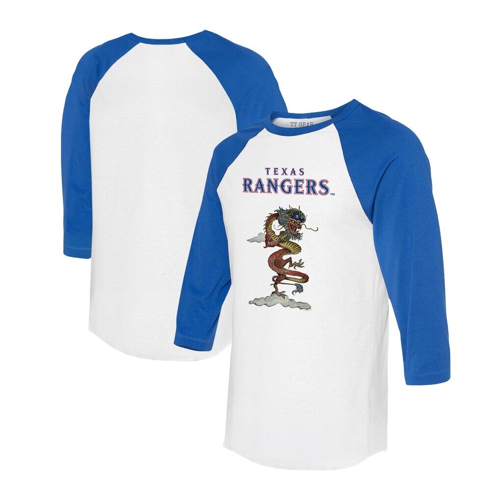 Texas Rangers Tiny Turnip Unisex 2024 Year of the Dragon 3/4-Sleeve Raglan T-Shirt - White/Royal