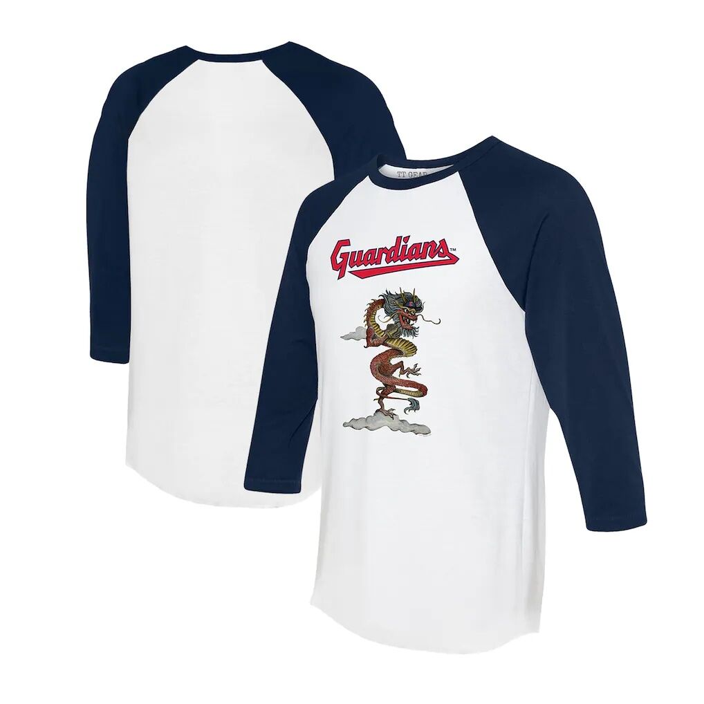 Cleveland Guardians Tiny Turnip Unisex 2024 Year of the Dragon 3/4-Sleeve Raglan T-Shirt - White/Navy