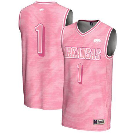 #1 Arkansas Razorbacks GameDay Greats Youth Lightweight Basketball Jersey - Pink - Front View