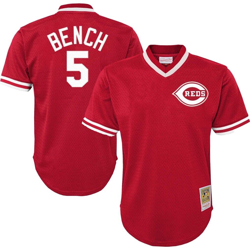 Johnny Bench Cincinnati Reds Mitchell & Ness Youth Cooperstown Collection Mesh Batting Practice Jersey
