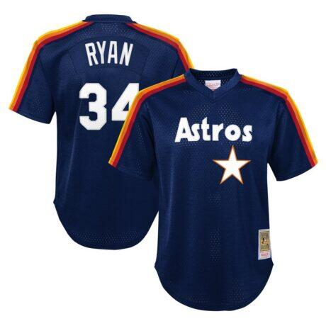 Nolan Ryan Houston Astros Mitchell & Ness Youth Cooperstown Collection Mesh Batting Practice Jersey - Navy - Front View
