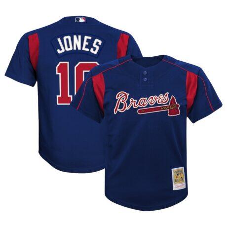 Chipper Jones Atlanta Braves Mitchell & Ness Youth Cooperstown Collection Mesh Batting Practice Jersey - Navy - Front View