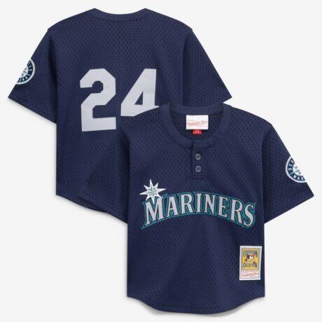 Ken Griffey Jr. Seattle Mariners Mitchell & Ness Toddler Cooperstown Collection Mesh Batting Practice Jersey - Navy - Front View