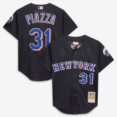 Mike Piazza New York Mets Mitchell & Ness Toddler Cooperstown Collection Mesh Batting Practice Jersey - Black - Front View