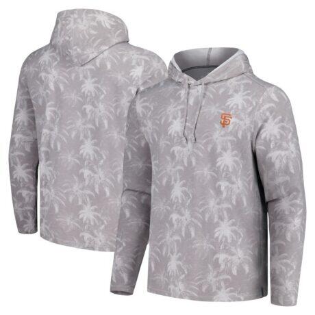 San Francisco Giants Tommy Bahama Palm Frenzy Hoodie Long Sleeve T-Shirt - Gray - Front View