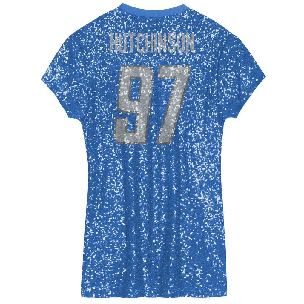 Aidan Hutchinson Detroit Lions Girls Youth Sequin Player Name & Number V-Neck Dress