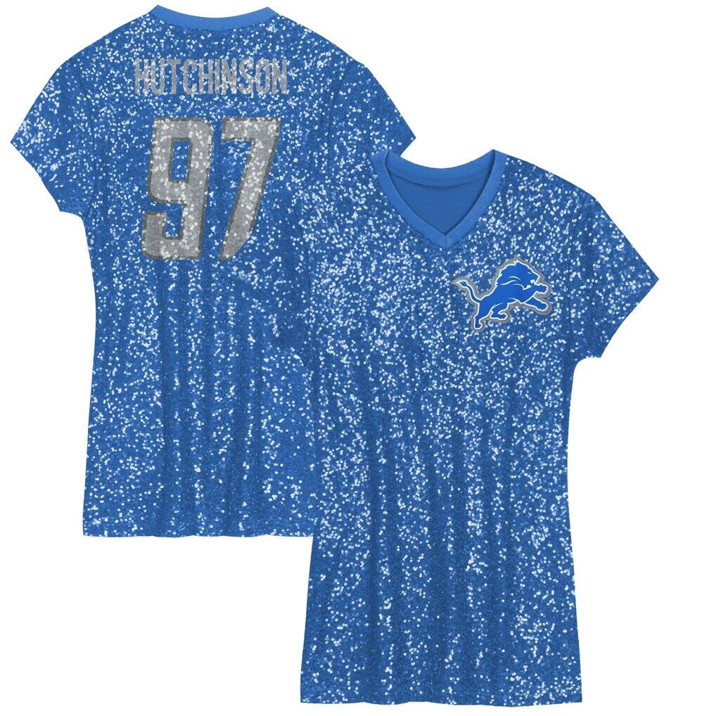 Aidan Hutchinson Detroit Lions Girls Youth Sequin Player Name & Number V-Neck Dress