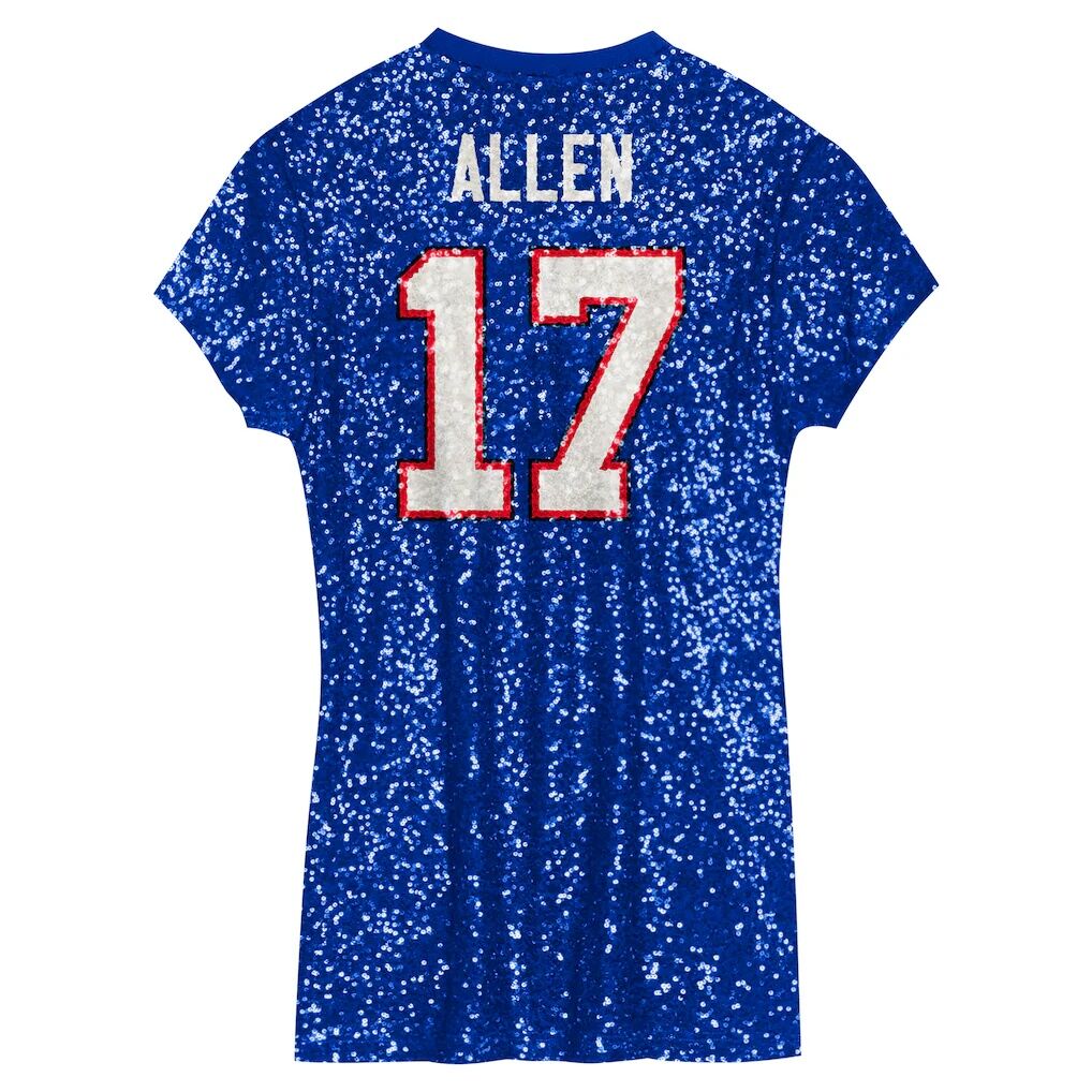 Josh Allen Buffalo Bills Girls Youth Sequin Player Name & Number V-Neck Dress - Royal