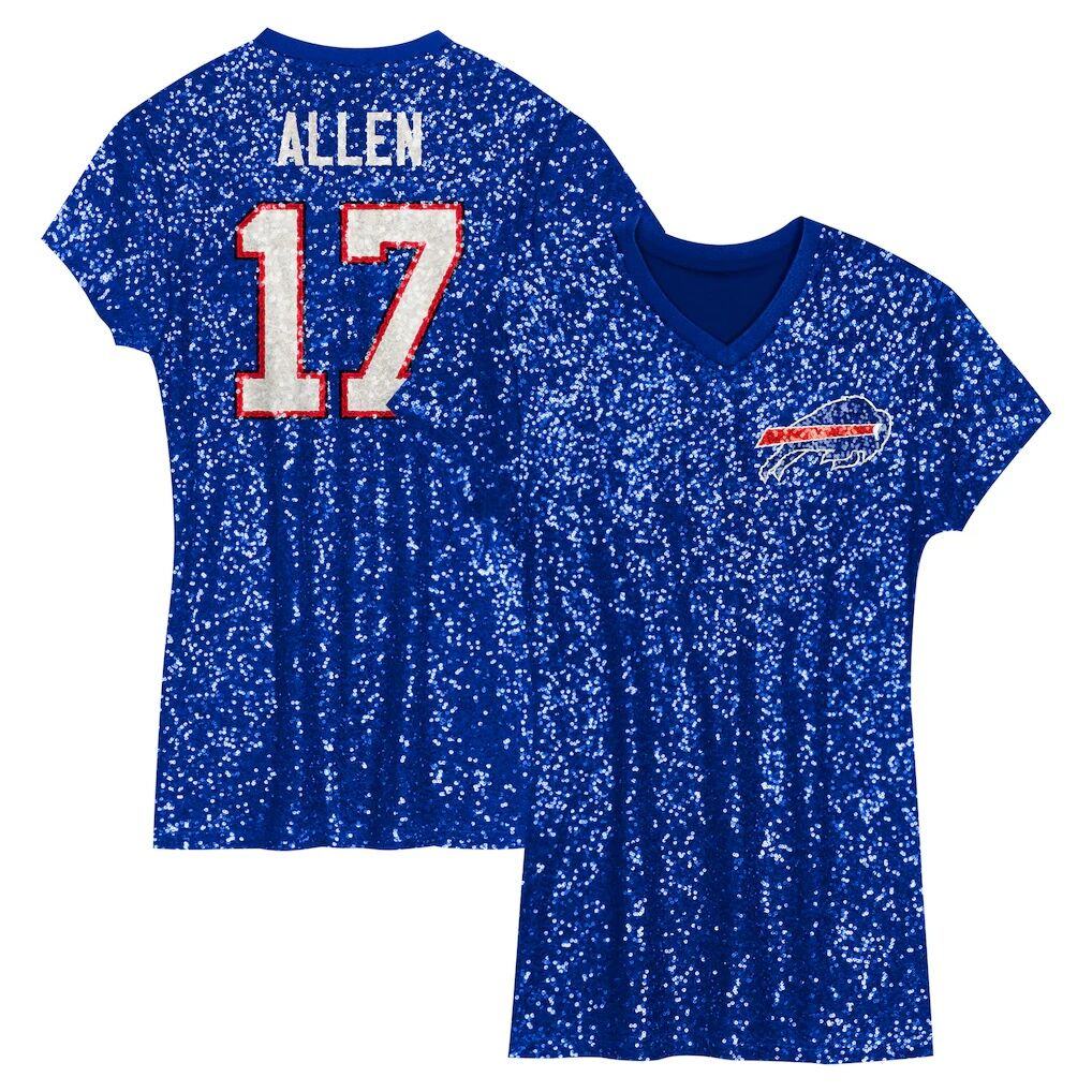 Josh Allen Buffalo Bills Girls Youth Sequin Player Name & Number V-Neck Dress - Royal