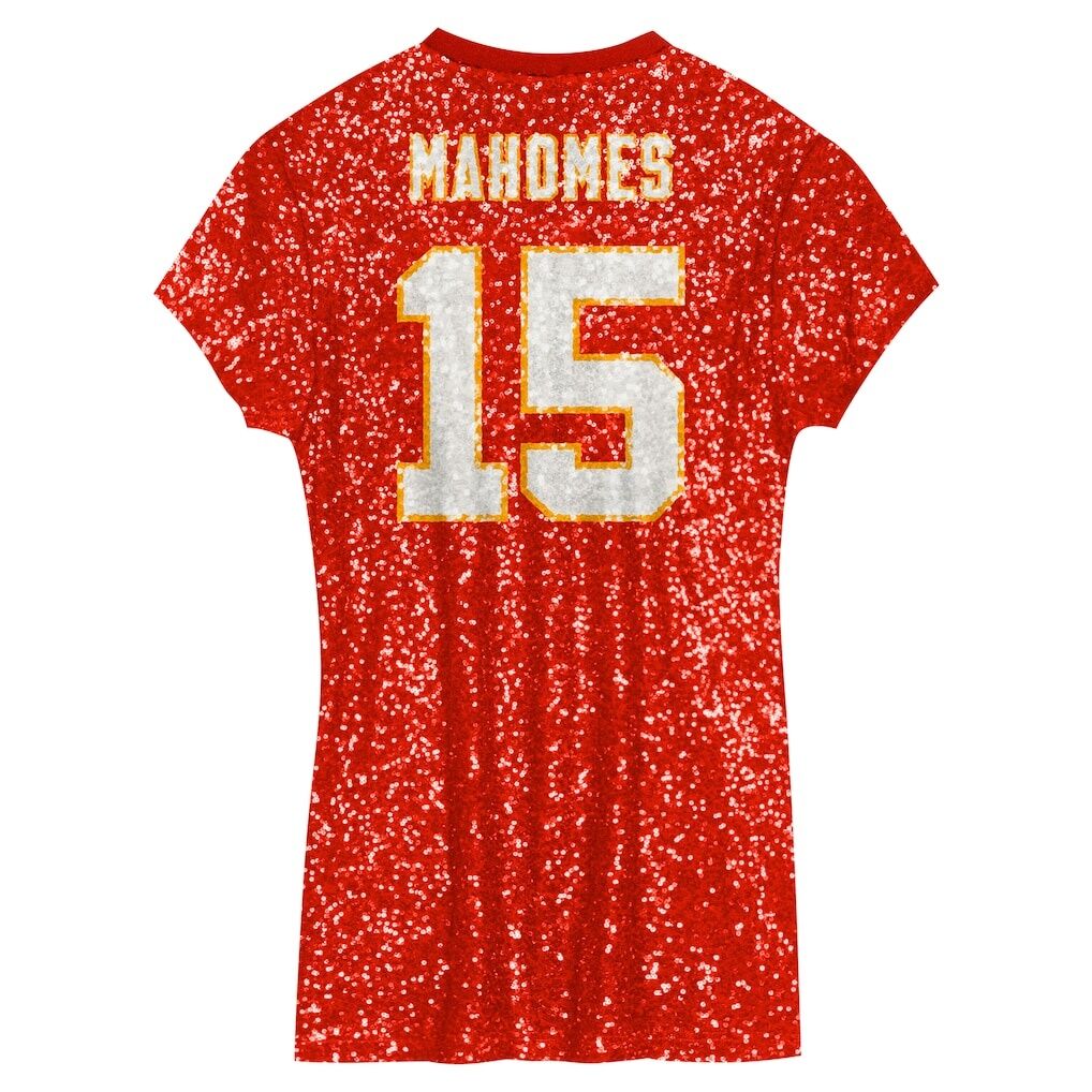 Patrick Mahomes Kansas City Chiefs Girls Youth Sequin Player Name & Number V-Neck Dress