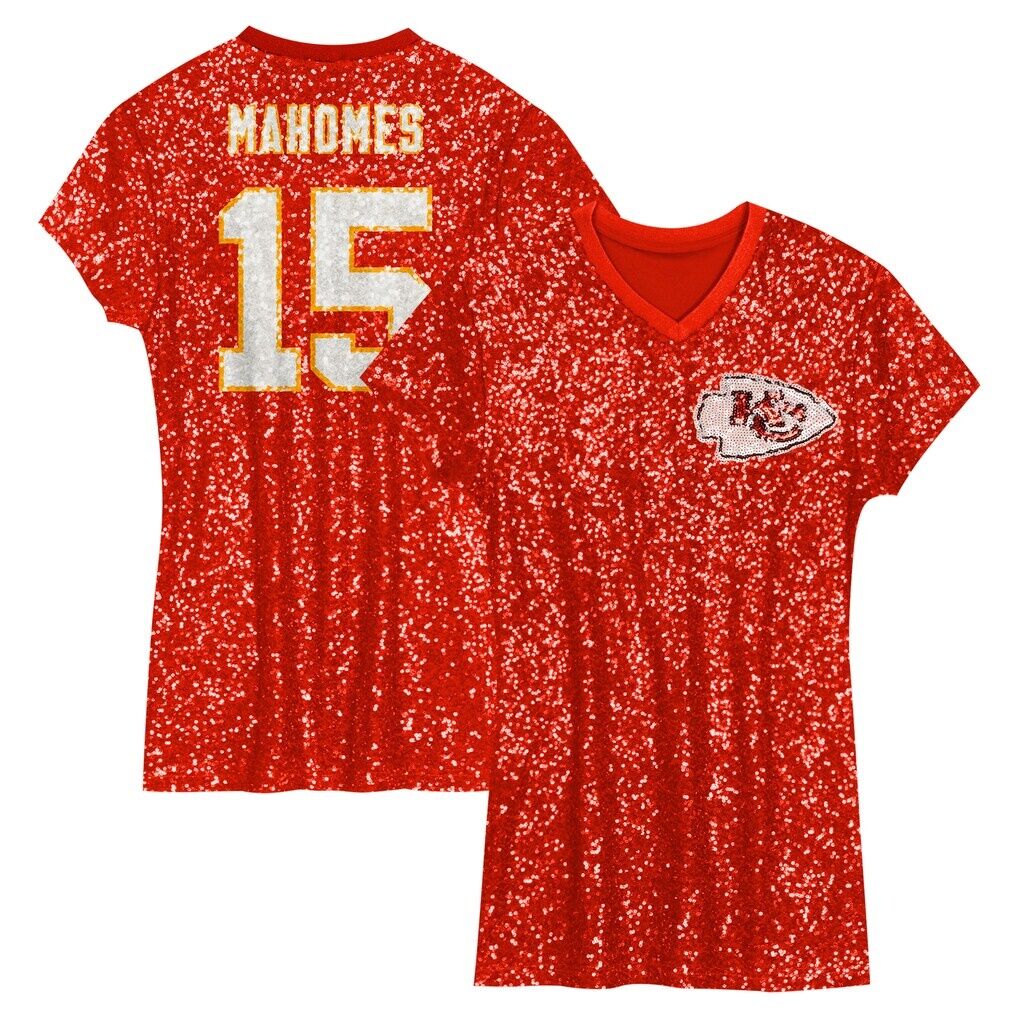 Patrick Mahomes Kansas City Chiefs Girls Youth Sequin Player Name & Number V-Neck Dress