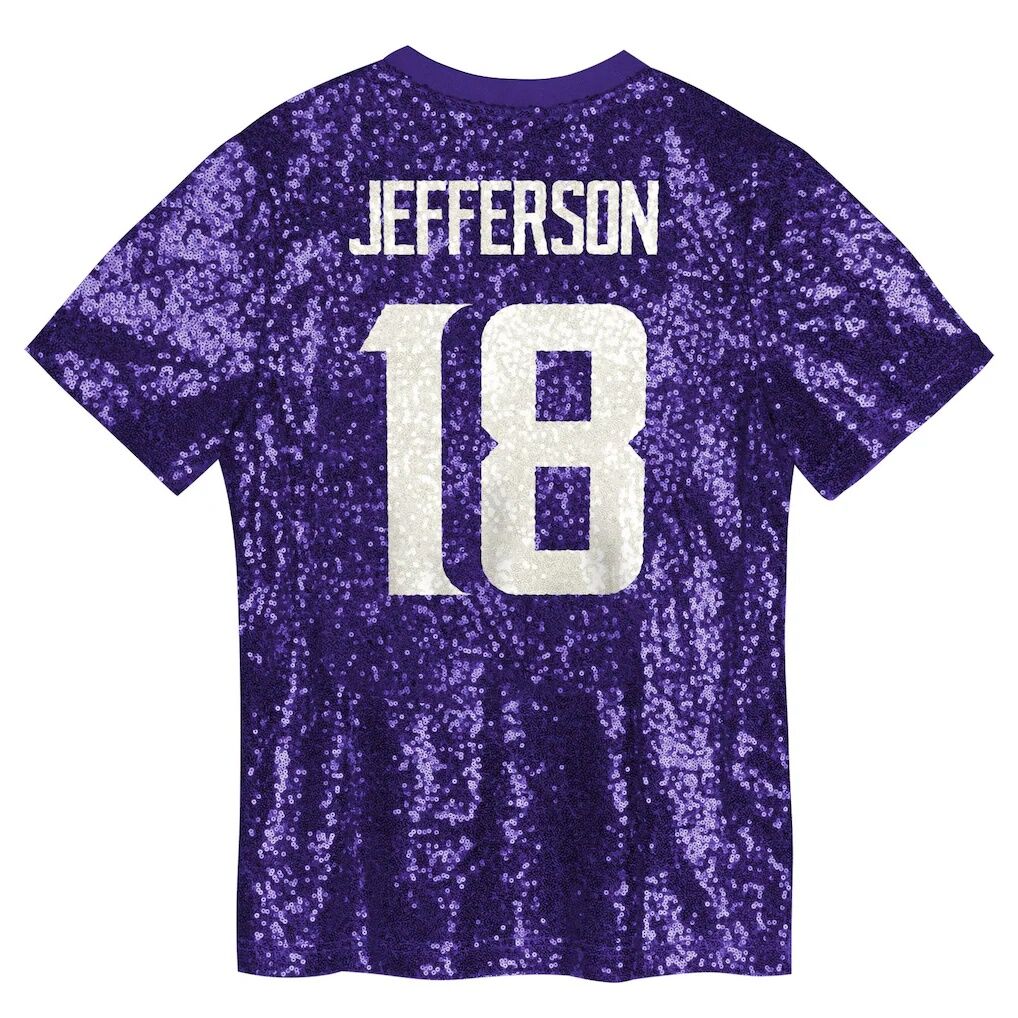 Justin Jefferson Minnesota Vikings Girls Youth Sequin V-Neck Fashion Jersey