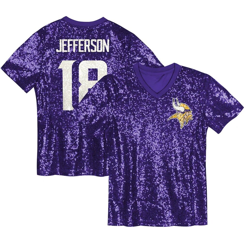 Justin Jefferson Minnesota Vikings Girls Youth Sequin V-Neck Fashion Jersey