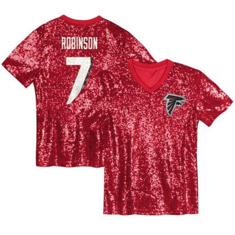 Bijan Robinson Atlanta Falcons Girls Youth Sequin V-Neck Fashion Jersey - Red - Front View