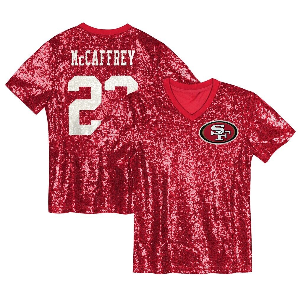Christian McCaffrey San Francisco 49ers Girls Youth Sequin V-Neck Fashion Jersey - Scarlet