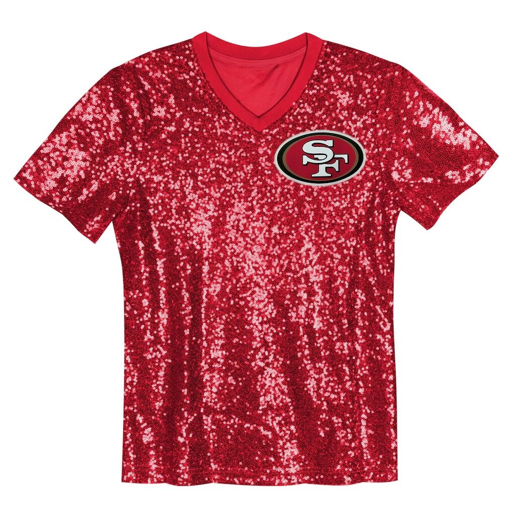 Christian McCaffrey San Francisco 49ers Girls Youth Sequin V-Neck Fashion Jersey - Scarlet