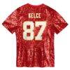 Travis Kelce Kansas City Chiefs Girls Youth Sequin V-Neck Fashion Jersey - Red - Detail View