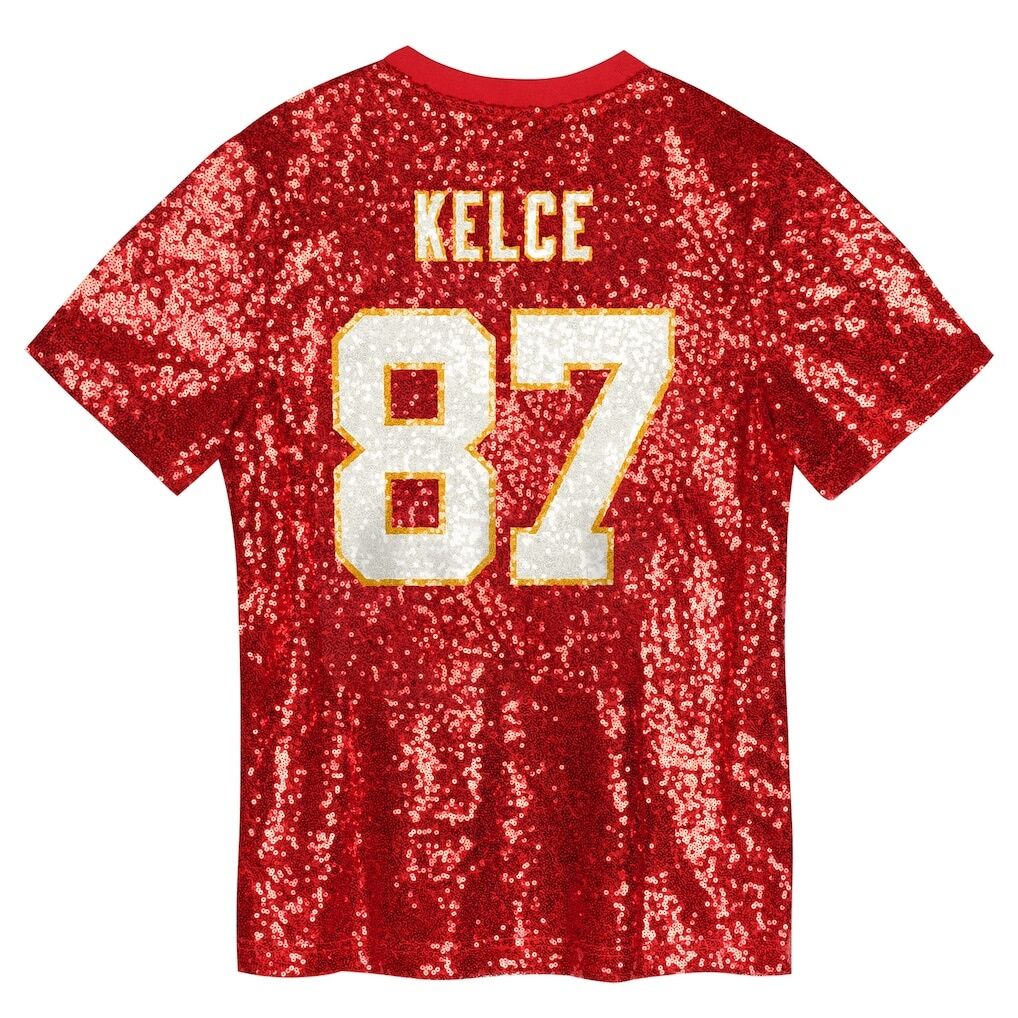 Travis Kelce Kansas City Chiefs Girls Youth Sequin V-Neck Fashion Jersey