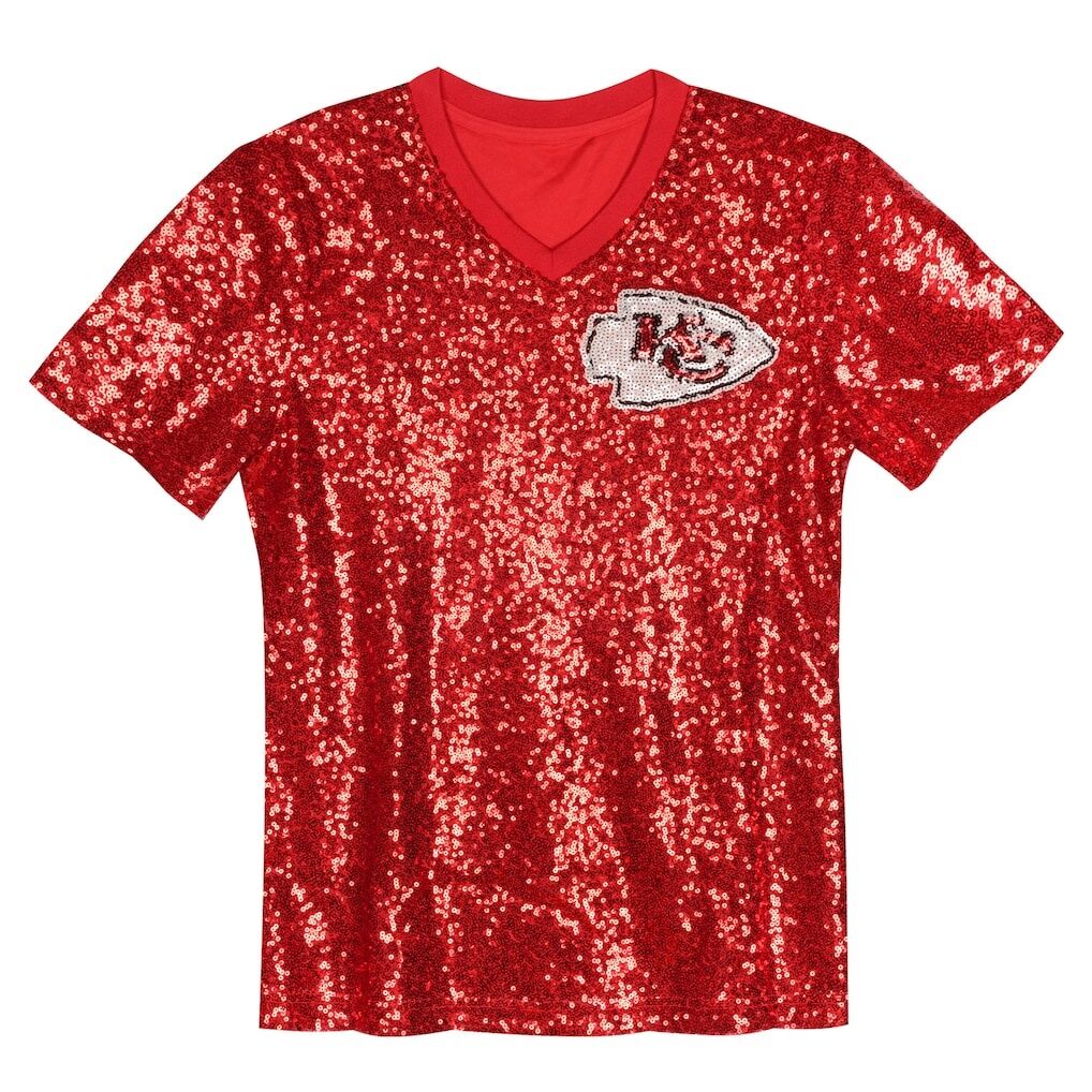 Travis Kelce Kansas City Chiefs Girls Youth Sequin V-Neck Fashion Jersey