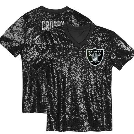 Maxx Crosby Las Vegas Raiders Girls Youth Sequin V-Neck Fashion Jersey - Black - Front View