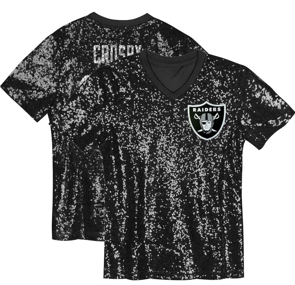 Maxx Crosby Las Vegas Raiders Girls Youth Sequin V-Neck Fashion Jersey