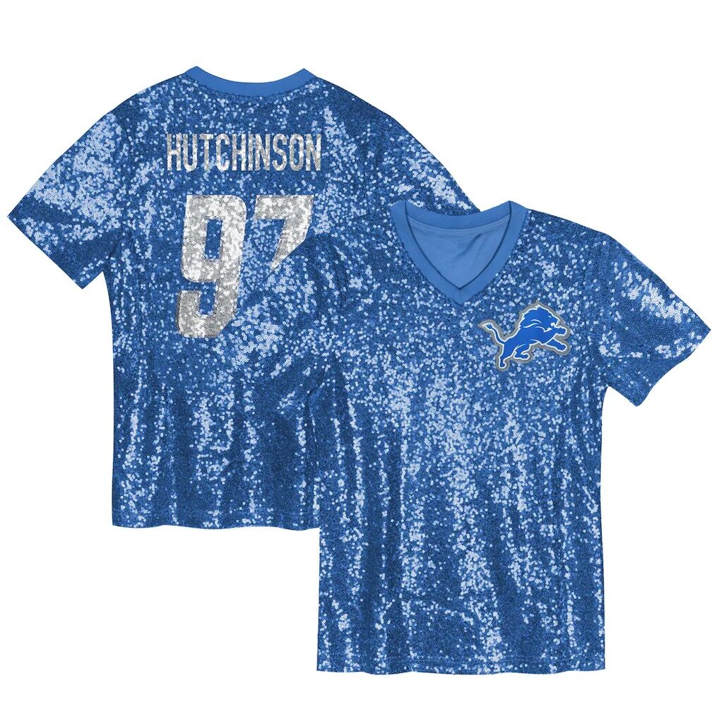 Aidan Hutchinson Detroit Lions Girls Youth Sequin V-Neck Fashion Jersey