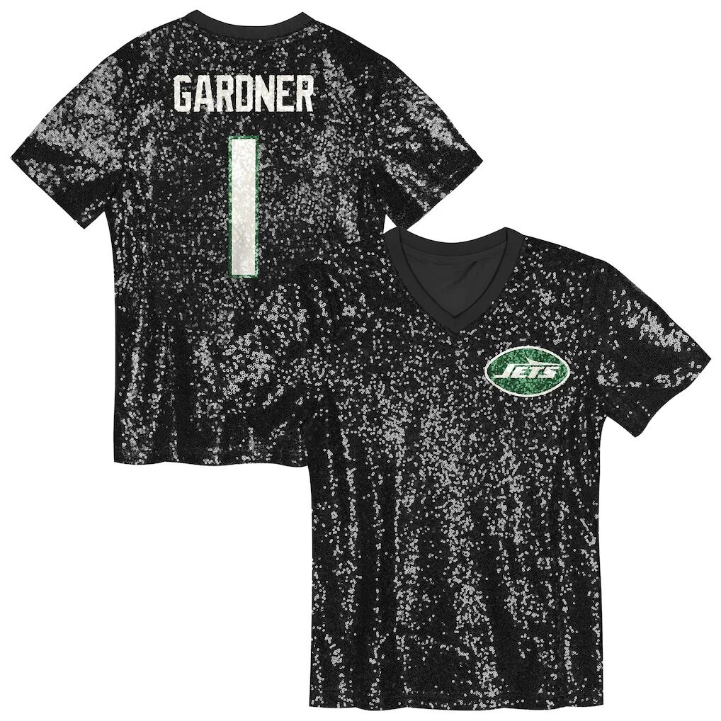 Sauce Gardner New York Jets Girls Youth Sequin V-Neck Fashion Jersey