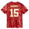 Patrick Mahomes Kansas City Chiefs Girls Youth Sequin V-Neck Fashion Jersey - Red - Detail View