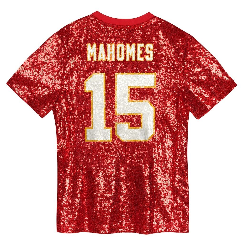 Patrick Mahomes Kansas City Chiefs Girls Youth Sequin V-Neck Fashion Jersey